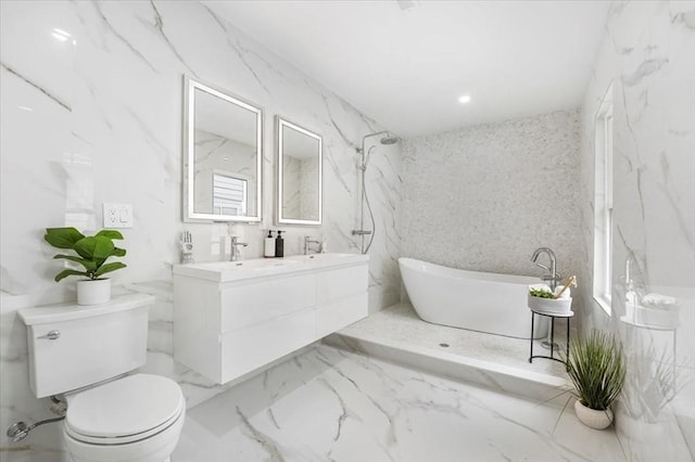 bathroom featuring toilet, vanity, and a bathing tub