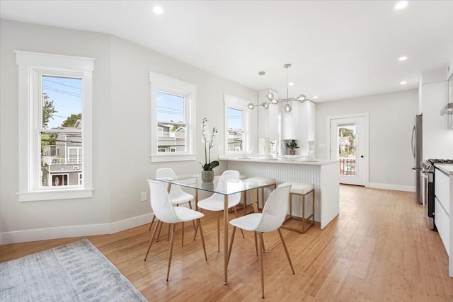 dining room with a healthy amount of sunlight and light hardwood / wood-style floors