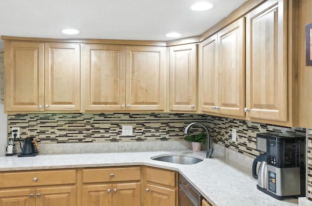 6 Hillcrest Dr, Hopkinton, MA 01748 - kitchen featuring dishwashing machine, decorative backsplash, light stone countertops, and light brown cabinetry