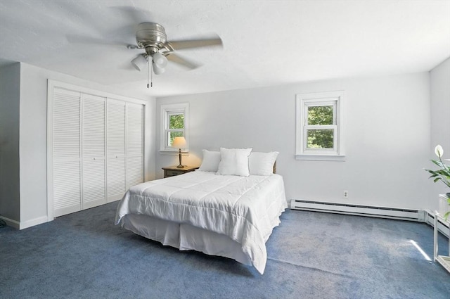 6 Hillcrest Dr, Hopkinton, MA 01748 - carpeted bedroom with a baseboard heating unit, a closet, and ceiling fan
