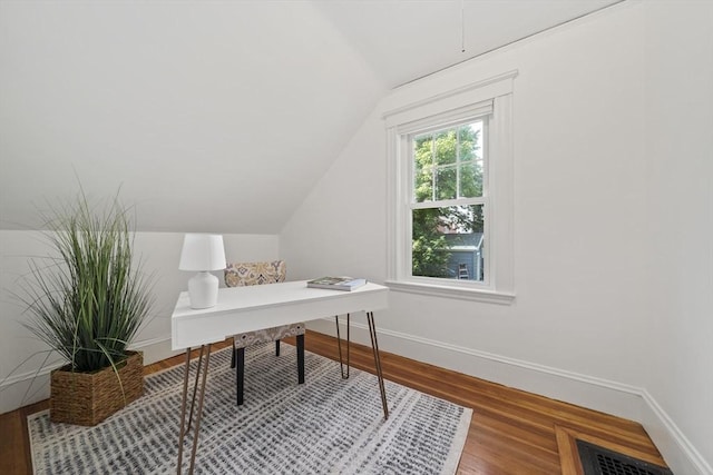 40 S Crescent Circuit, Boston, MA 02135 - office with baseboards, wood finished floors, and vaulted ceiling