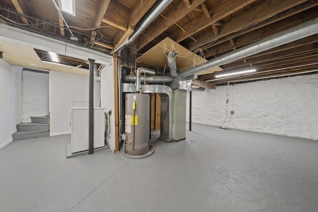 40 S Crescent Circuit, Boston, MA 02135 - unfinished below grade area featuring gas water heater, stairs, and heating unit