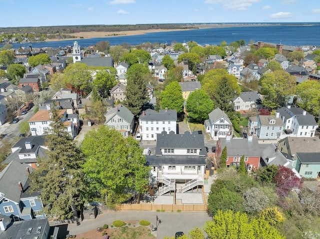 aerial view featuring a residential view and a water view