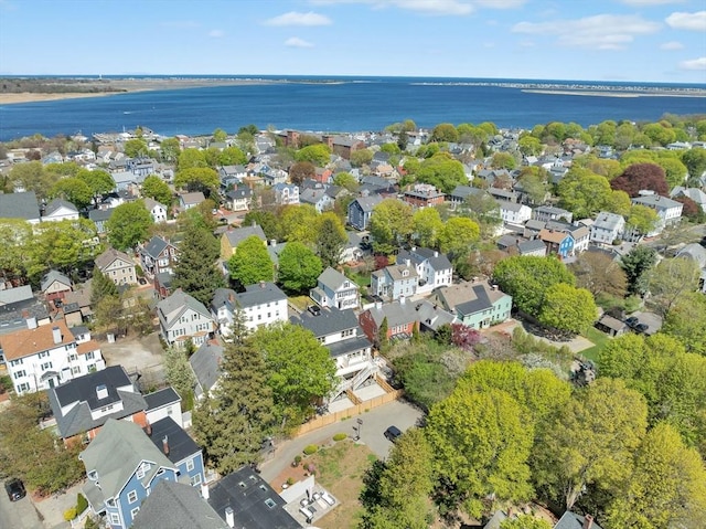 aerial view with a water view and a residential view
