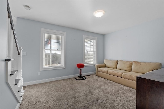 living room with light colored carpet