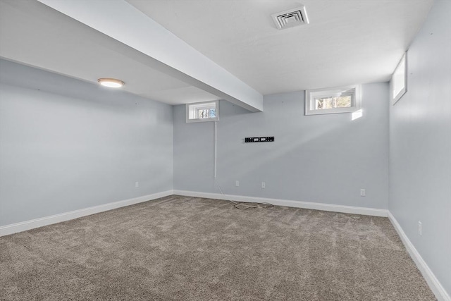 basement featuring carpet