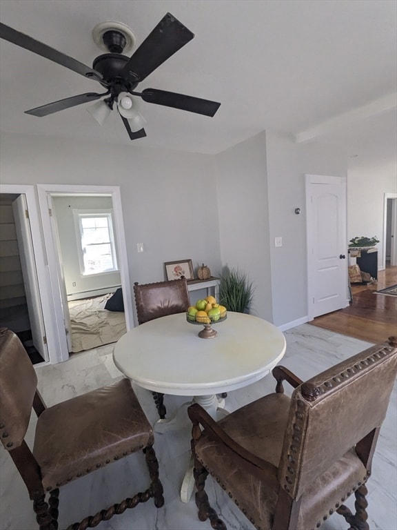 dining room with ceiling fan