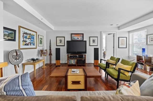 living room featuring dark hardwood / wood-style flooring