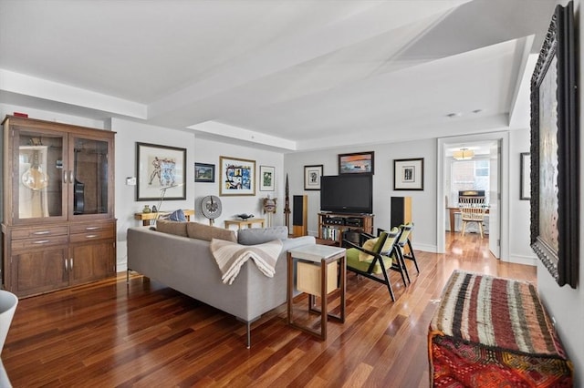 living room featuring dark hardwood / wood-style floors