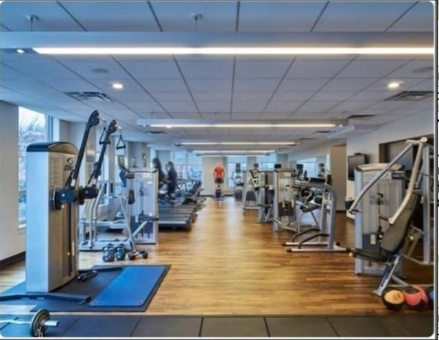 gym featuring wood-type flooring