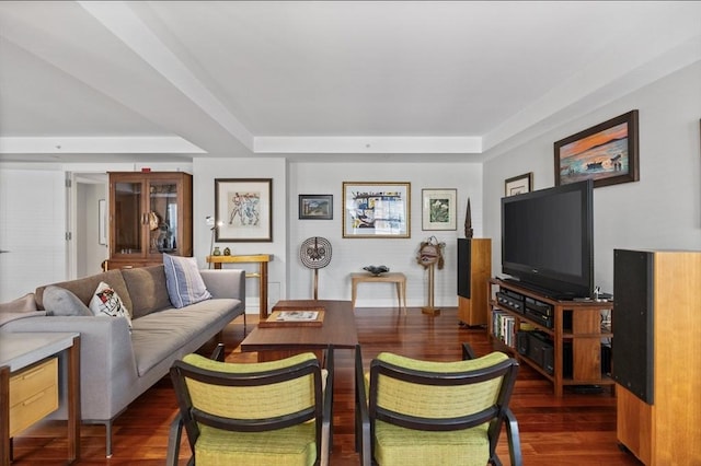 living room with dark hardwood / wood-style floors