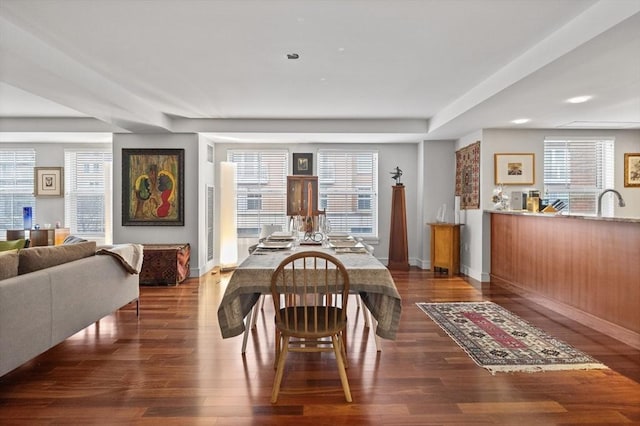 dining area with dark hardwood / wood-style flooring and a wealth of natural light