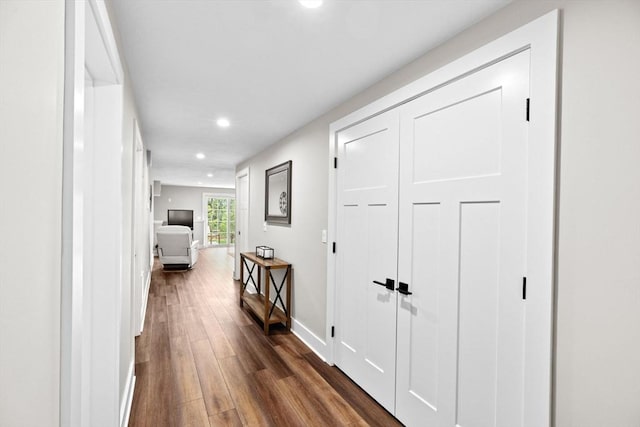 54 Sunflower Way, Plymouth, MA 02360 - hallway with recessed lighting, dark wood-style floors, and baseboards