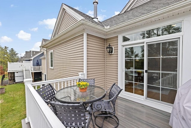54 Sunflower Way, Plymouth, MA 02360 - wooden deck with outdoor dining space and a yard