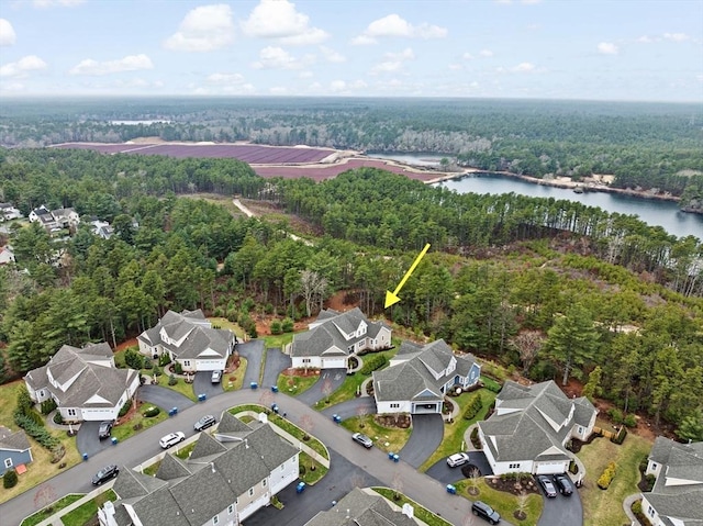 54 Sunflower Way, Plymouth, MA 02360 - aerial view of property's location featuring a heavily wooded area, a large body of water, and nearby suburban area