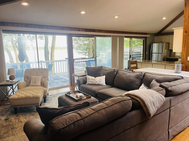 233 Hoopdole Rd, Mashpee, MA 02649 - living room with light wood-style flooring, recessed lighting, and lofted ceiling