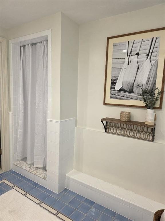233 Hoopdole Rd, Mashpee, MA 02649 - bathroom featuring tile patterned flooring and a shower with curtain