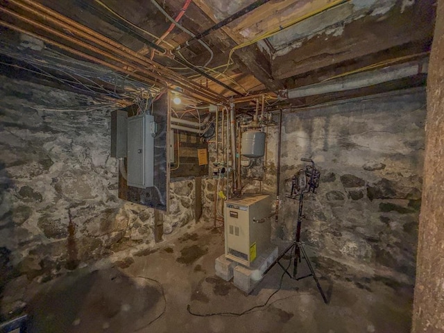 68 Forest St, Lowell, MA 01851 - unfinished basement with electric panel and a heating unit