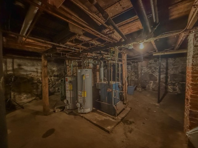 68 Forest St, Lowell, MA 01851 - unfinished basement with water heater and a heating unit