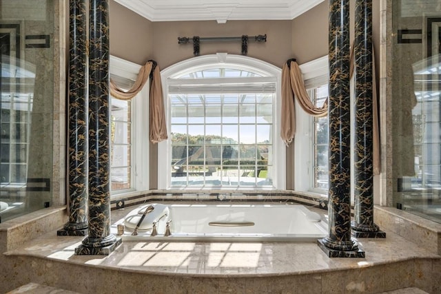 150 Horseneck Rd, Dartmouth, MA 02748 - full bathroom featuring healthy amount of natural light, ornamental molding, and a bath