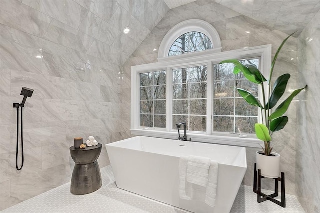 261 E St, Foxboro, MA 02035 - bathroom featuring tile walls and a soaking tub