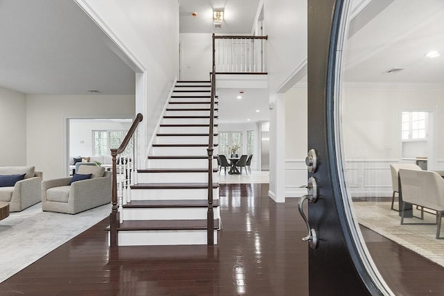 261 E St, Foxboro, MA 02035 - foyer featuring stairs, plenty of natural light, crown molding, and wood-type flooring