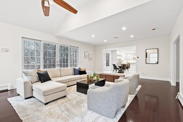 261 E St, Foxboro, MA 02035 - living area with dark wood-style floors, a ceiling fan, and recessed lighting