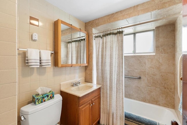 130 Francis St, Everett, MA 02149 - bathroom featuring tile walls, shower / tub combo with curtain, and vanity