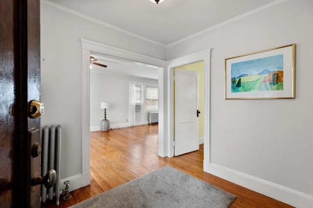 130 Francis St, Everett, MA 02149 - corridor with radiator, wood finished floors, and ornamental molding