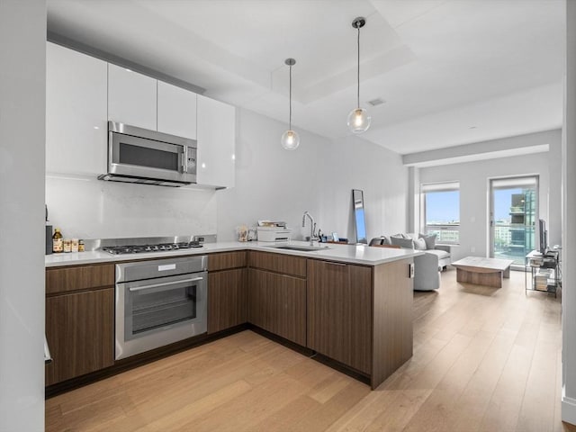 100 Shawmut Ave Unit 709, Boston, MA 02118 - kitchen featuring appliances with stainless steel finishes, a sink, a peninsula, and light wood-style flooring