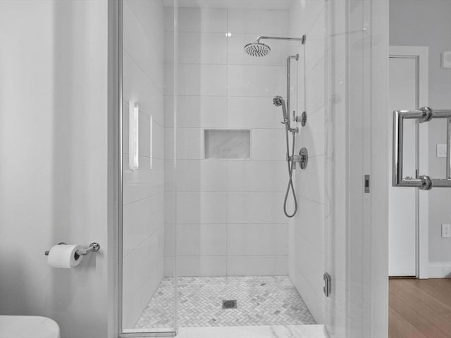 100 Shawmut Ave Unit 709, Boston, MA 02118 - full bath featuring a stall shower, toilet, and wood finished floors