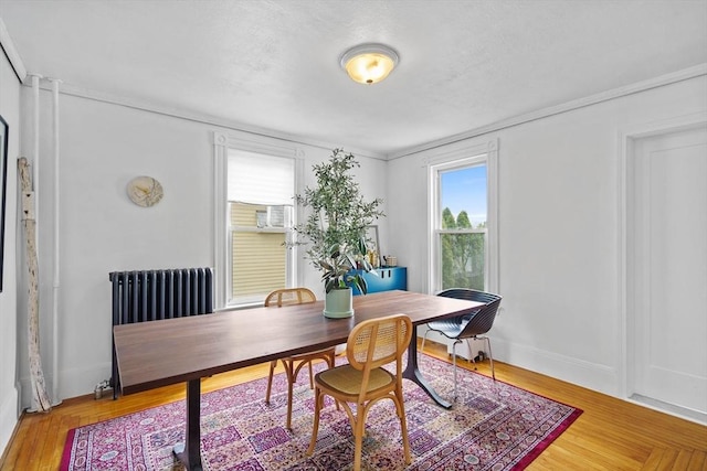 office area featuring baseboards and radiator heating unit
