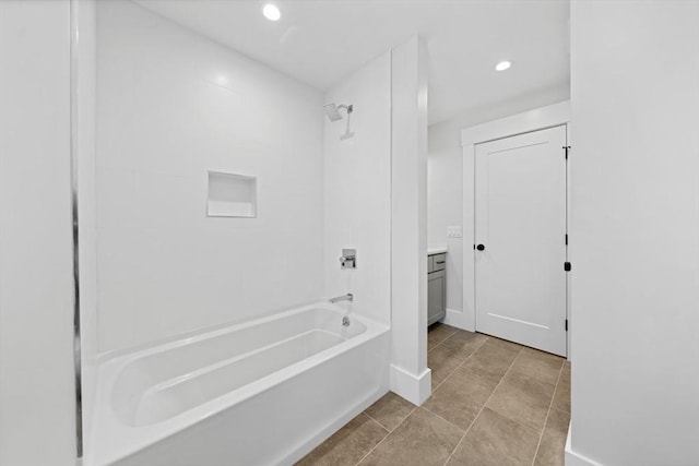 full bath with vanity, shower / washtub combination, and recessed lighting