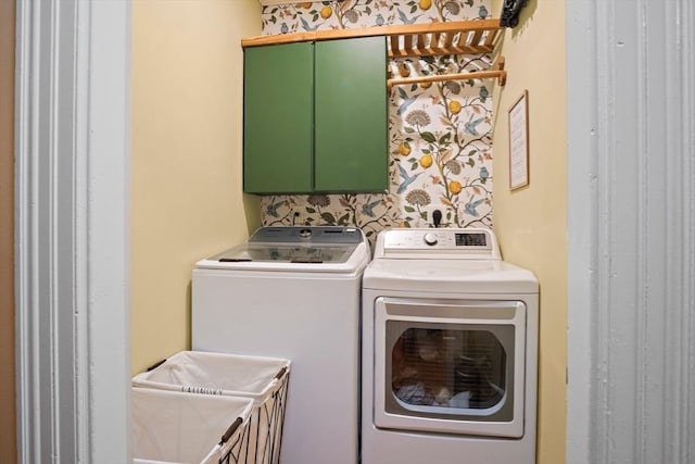 9 Arlington Rd, Woburn, MA 01801 - laundry area featuring cabinet space and washing machine and clothes dryer