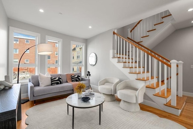 123-125 Centre St Unit Th4, Boston, MA 02124 - living room featuring baseboards, recessed lighting, and wood finished floors