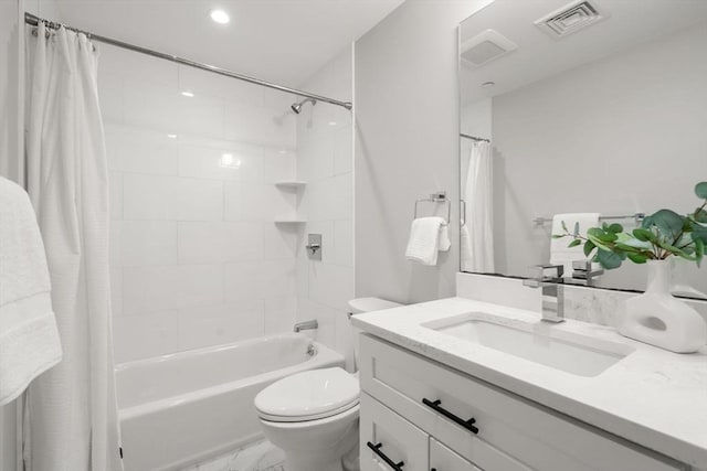 123-125 Centre St Unit Th4, Boston, MA 02124 - full bathroom with visible vents, shower / bath combo with shower curtain, marble finish floor, vanity, and toilet