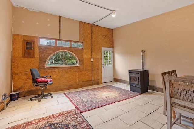 10 Worcester Rd, Townsend, MA 01469 - foyer with a high ceiling and a wood stove