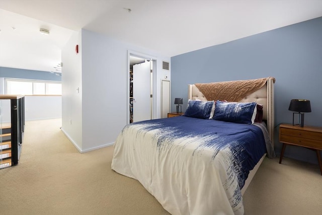 carpeted bedroom with a spacious closet