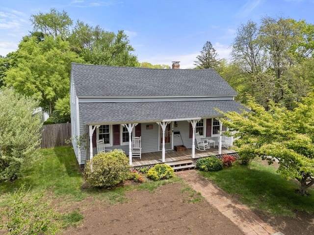 19 E St, Grafton, MA 01536 - view of front of home featuring a shingled roof, a chimney, and a porch