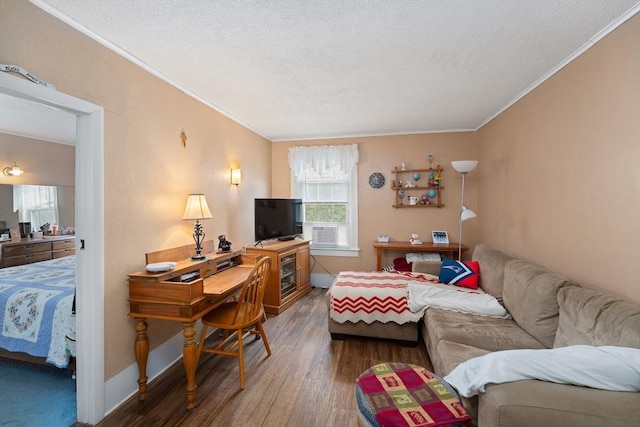 85 Everett St, Southbridge, MA 01550 - living area featuring crown molding, wood finished floors, a textured ceiling, and baseboards
