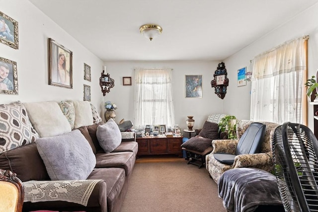 living room with light colored carpet