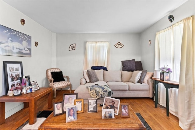 living area with wood finished floors