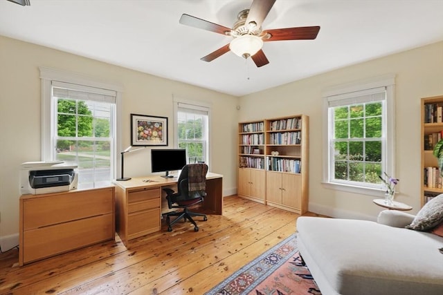 39 Cook Rd, Southampton, MA 01073 - home office featuring light wood-style floors, ceiling fan, and baseboards