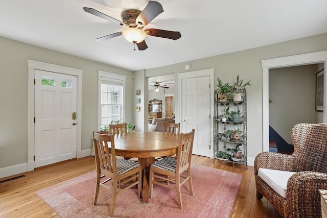 39 Cook Rd, Southampton, MA 01073 - dining area with ceiling fan, light wood-type flooring, and baseboards
