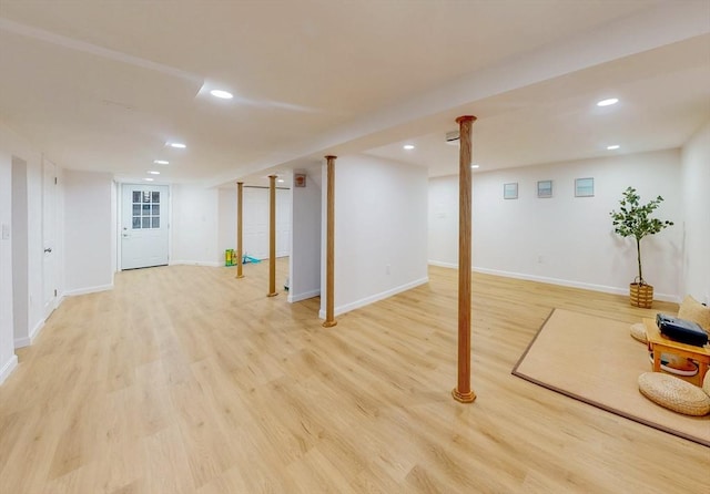 79 Charter Rd, Acton, MA 01720 - finished basement featuring light wood-style flooring, recessed lighting, and baseboards