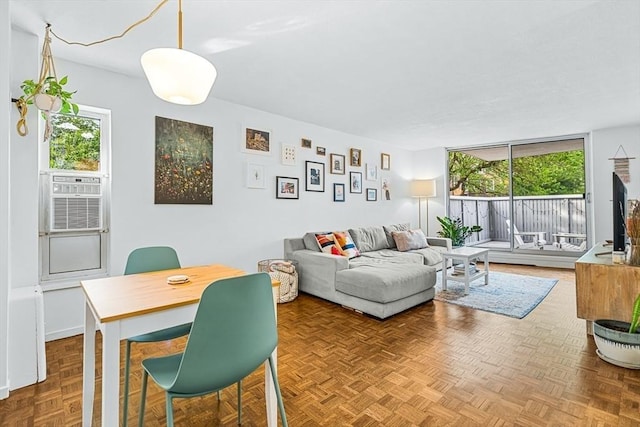 19 Winchester St Unit 102, Brookline, MA 02446 - living area featuring plenty of natural light and cooling unit