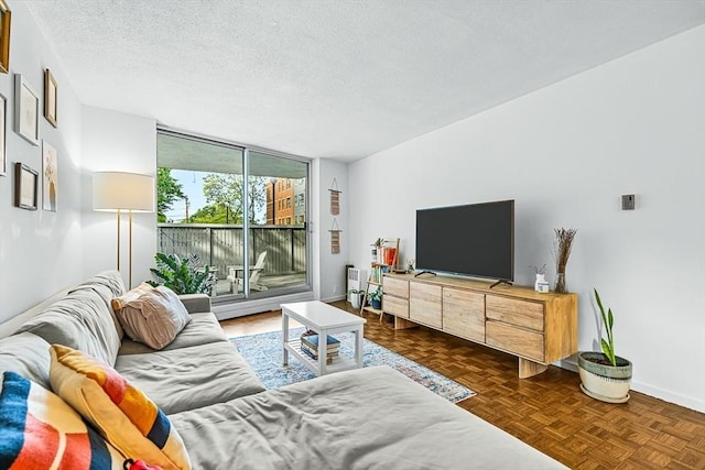 19 Winchester St Unit 102, Brookline, MA 02446 - living area with baseboards, a textured ceiling, and expansive windows