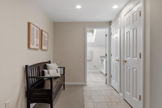 134 Reed Farm Rd, Boxborough, MA 01719 - corridor with baseboards, light tile patterned flooring, and recessed lighting