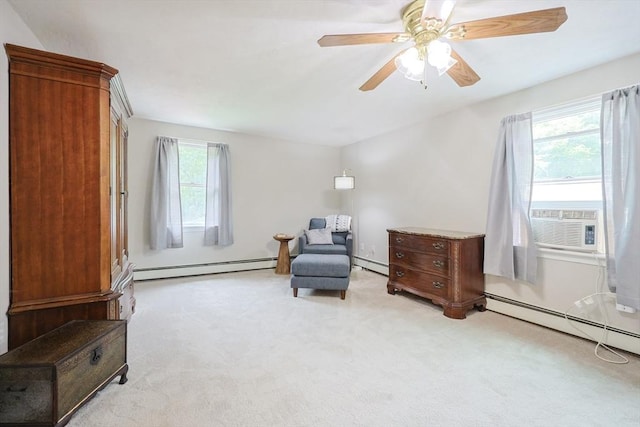 421 Gray Ter, Dighton, MA 02764 - sitting room featuring a baseboard radiator, light colored carpet, and ceiling fan