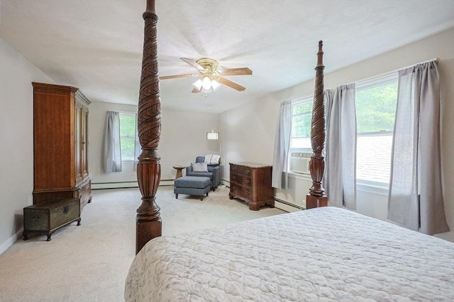421 Gray Ter, Dighton, MA 02764 - bedroom with a baseboard radiator, light colored carpet, baseboards, and ceiling fan